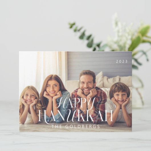 Gelukkige Chanoeka eenvoudige moderne chique famil Feestdagenkaart (Staand voorkant)