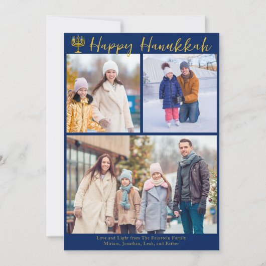 Gelukkige Chanoeka familie 3 foto collage Modern B Feestdagenkaart (Voorkant)