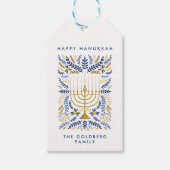 Gelukkige Chanoeka feestelijke Waterverf Menorah F Cadeaulabel (Voorkant)