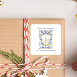 Gelukkige Chanoeka feestelijke Waterverf Menorah F Vierkante Sticker