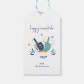 Gelukkige Chanoeka Floral Dreidel Cadeaulabel (Voorkant)