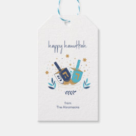 Gelukkige Chanoeka Floral Dreidel Cadeaulabel