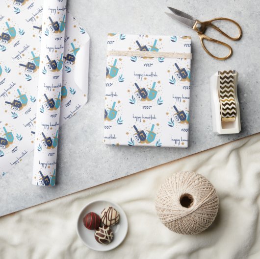 Gelukkige Chanoeka Floral Dreidel Cadeaupapier (Crafts)