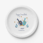 Gelukkige Chanoeka Floral Dreidel Papieren Bordje (Voorkant)