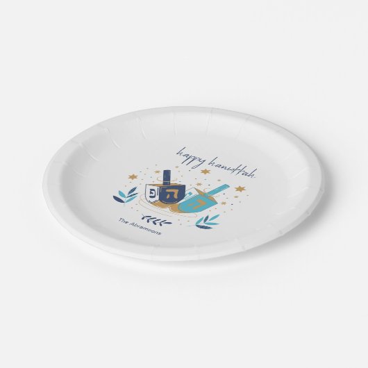 Gelukkige Chanoeka Floral Dreidel Papieren Bordje (Gekanteld)