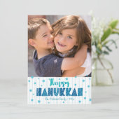 Gelukkige Chanoeka Foto Turquoise Typografie Vet Feestdagenkaart (Staand voorkant)