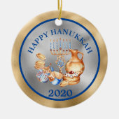 Gelukkige Chanoeka Goud Zilver Menorah Keramisch Ornament (Voorkant)