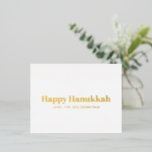 Gelukkige Chanoeka gouden typografie minimalistisc Folie Feestdagen Briefkaart<br><div class="desc">Happy Chanoeka gouden moderne typografie gepersonaliseerde Chanoeka folie Vakantie Kaart. Volledig aanpasbare folie tekst op witte effen achtergrond op de voorkant en witte effen achtergrond op de achterkant.</div>