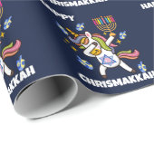 Gelukkige Chanoeka, grappige dabbing eenhoorn Cadeaupapier (Rol Hoek)