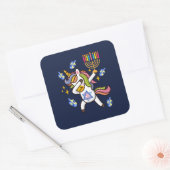 Gelukkige Chanoeka, grappige dabbing eenhoorn Vierkante Sticker (Envelop)