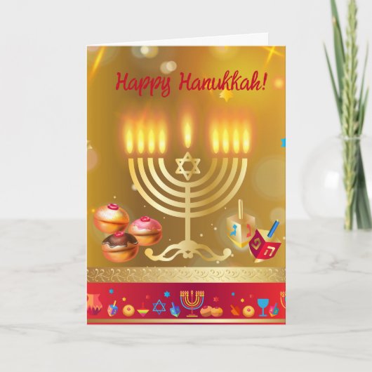 Gelukkige Chanoeka Lichten Joodse Vakantie Goud Kaart (Voorkant)