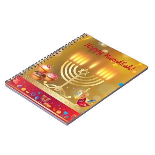 Gelukkige Chanoeka Lichten Joodse Vakantie Goud Notitieboek (Linkerzijde)