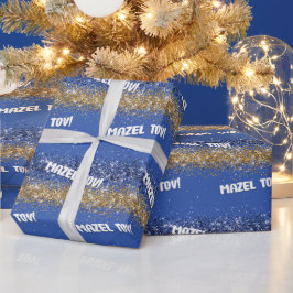 Gelukkige Chanoeka Mazel Tov Blauw Gouden Sparkle Cadeaupapier