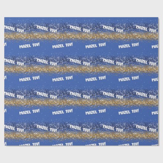 Gelukkige Chanoeka Mazel Tov Blauw Gouden Sparkle Cadeaupapier (Vlak)