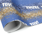 Gelukkige Chanoeka Mazel Tov Blauw Gouden Sparkle Cadeaupapier (Rol Hoek)