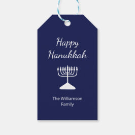Gelukkige Chanoeka Menorah Eenvoudig Blauw Cadeaulabel