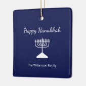 Gelukkige Chanoeka Menorah Eenvoudig Blauw Wit Keramisch Ornament (Links)
