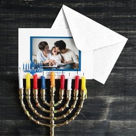 Gelukkige Chanoeka Menorah en Foto Feestdagenkaart