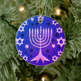 Gelukkige Chanoeka Menorah Flat Keramisch Ornament