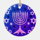 Gelukkige Chanoeka Menorah Flat Keramisch Ornament (Voorkant)