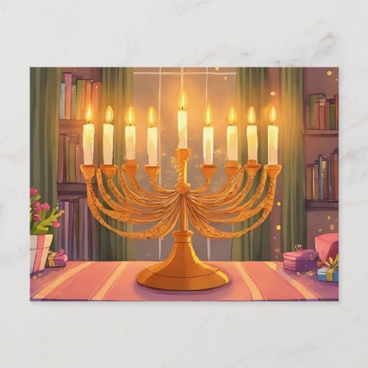 Gelukkige Chanoeka Menorah Kaarsen Olieverf Schild Briefkaart (Voorkant)