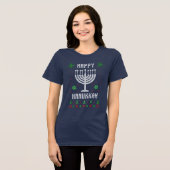 Gelukkige Chanoeka Menorah Lelijke trui Tri-Blend Shirt (Voorkant volledig)