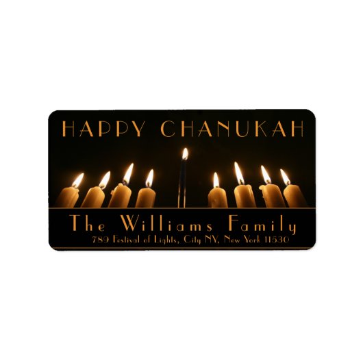 Gelukkige Chanoeka Menorah licht negen brandende k Etiket (Voorkant)