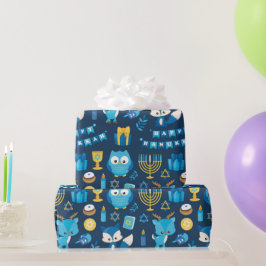 Gelukkige Chanoeka Menorah Sufganiyot Schattigee U Cadeaupapier