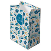 Gelukkige Chanoeka Patroon Gift Bag Medium Cadeauzakje (Voorkant Gekanteld)