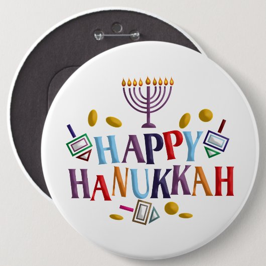 Gelukkige Chanoeka Ronde Button 6,0 Cm (Voorkant /achterkant)