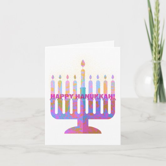 Gelukkige Chanoeka roze Menorah Foto Kaart (Voorkant)
