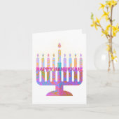 Gelukkige Chanoeka roze Menorah Foto Kaart (Gele Bloem)