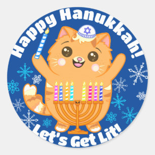 Gelukkige Chanoeka Schattigee Kat Menorah Stickers