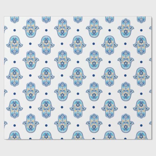 Gelukkige Chanoeka Star van David Hamsa Hand Wit B Cadeaupapier (Vlak)