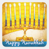 Gelukkige Chanoeka Trendy Artsy Geel Goud Menorah Vierkante Sticker (Voorkant)