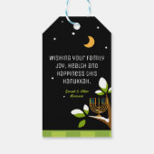 Gelukkige Chanoeka Uil & Menorah Licht de Nacht op Cadeaulabel (Achterkant)