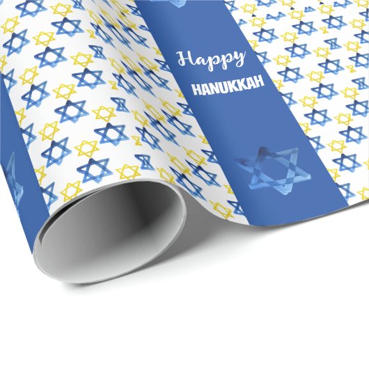 Gelukkige Chanoeka Waterverf David Stars Cadeaupapier (Rol Hoek)