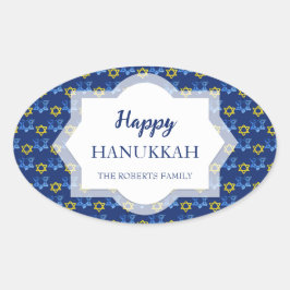 Gelukkige Chanoeka Waterverf Sterren van David Ovale Sticker