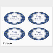 Gelukkige Chanoeka Waterverf Sterren van David Ovale Sticker (Vel)