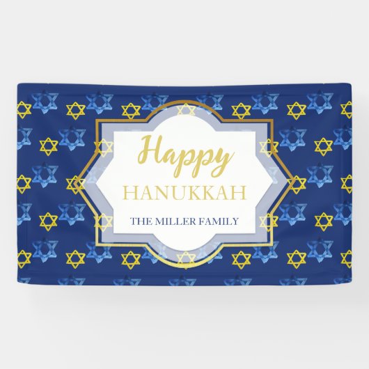 Gelukkige Chanoeka Waterverf Sterren van David Spandoek (Horizontaal)