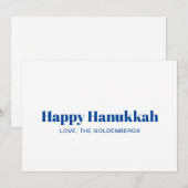 Gelukkige Chanoeka wit blauw minimalistische aange Feestdagenkaart (Voorkant / Achterkant)