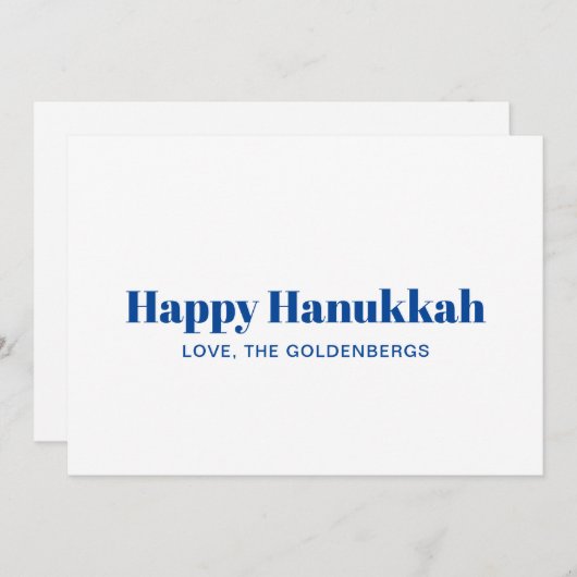 Gelukkige Chanoeka wit blauw minimalistische aange Feestdagenkaart (Voorkant / Achterkant)