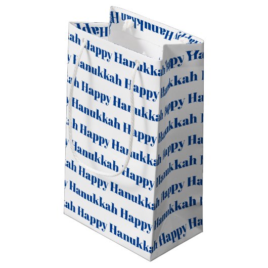 Gelukkige Chanoeka wit blauw moderne typografie Klein Cadeauzakje (Achterkant Gekanteld)