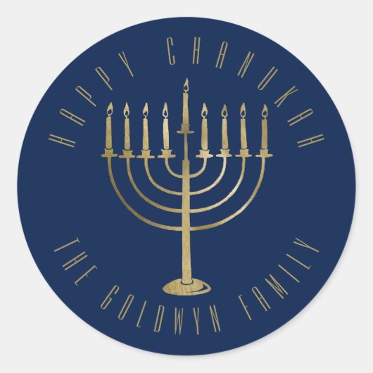 Gelukkige Chanukah Navy Gold Menorah vakantie Ronde Sticker (Voorkant)