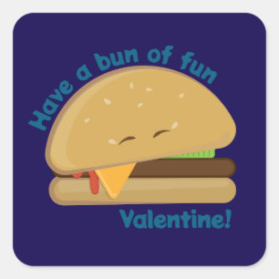 Gelukkige Cheeseburger Valentijnsdag Zwart Vierkante Sticker