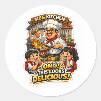 Gelukkige Chef Die Lekker Eten Kookt Cartoon Stick Ronde Sticker