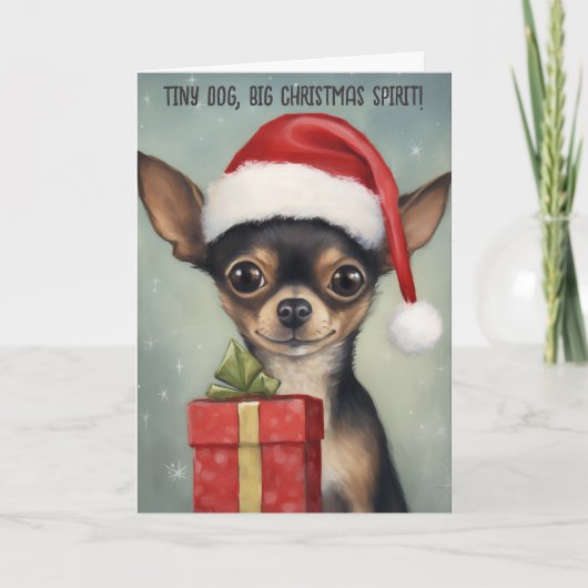 Gelukkige Chihuahua Santa met Gift Kerst Kaart (Voorkant)