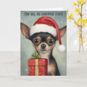 Gelukkige Chihuahua Santa met Gift Kerst Kaart (Gele Bloem)