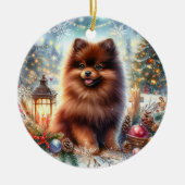 Gelukkige Chocolade Bruin Pommerse Kerstmis Keramisch Ornament (Voorkant)