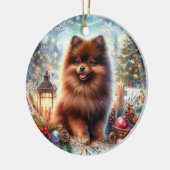 Gelukkige Chocolade Bruin Pommerse Kerstmis Keramisch Ornament (Links)